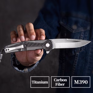 Ti and Carbon Fiber handel M390 EDC pocket Camping knife